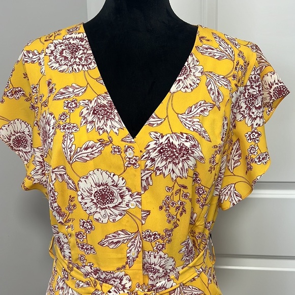 Alex Marie Yellow Ivory Floral Cap Sleeve Tie Front A-line MIDI dress size 8 - Picture 3 of 7